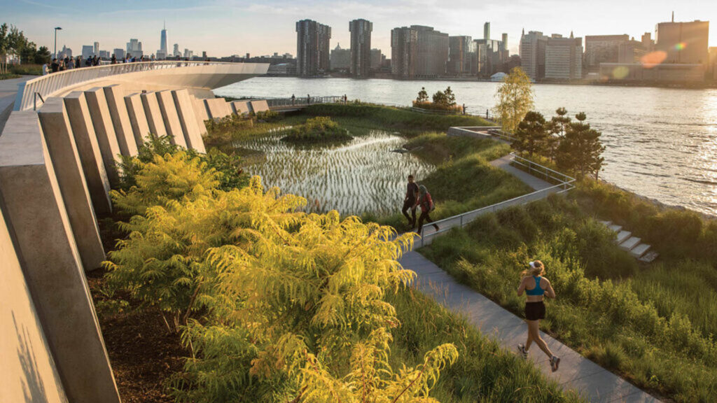 An outdoor park by the river in New York City