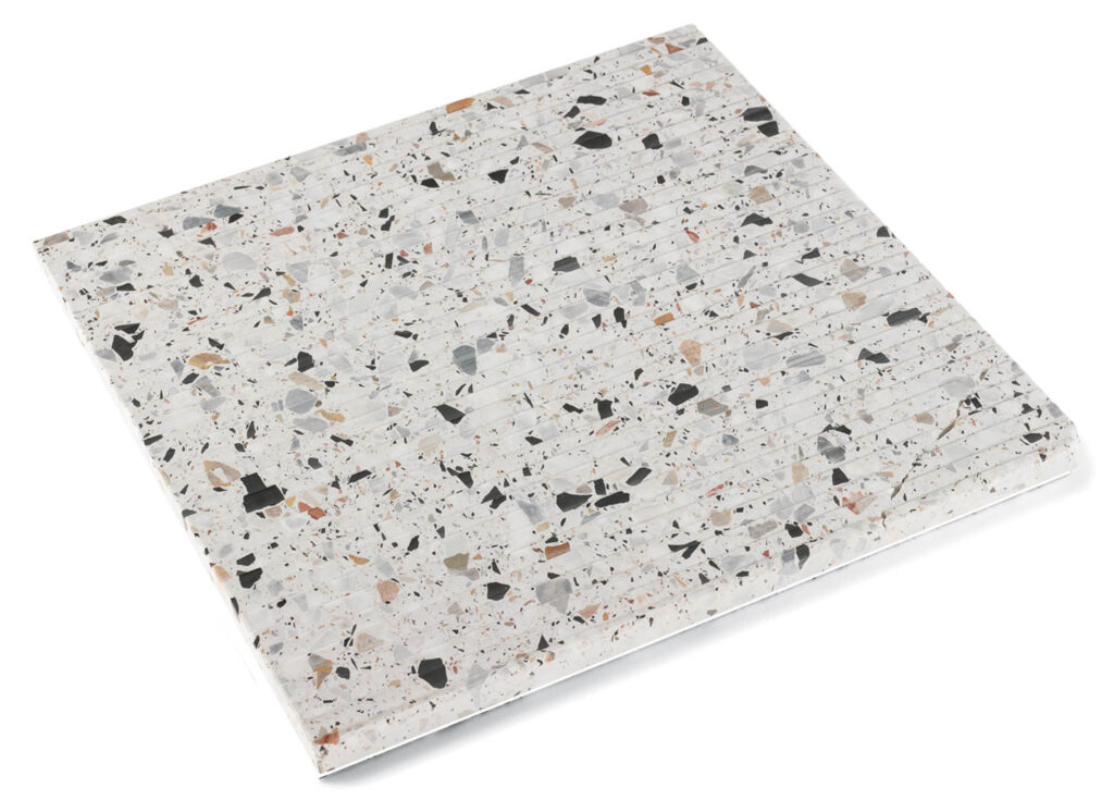 a terrazzo tile of white and darker flecks