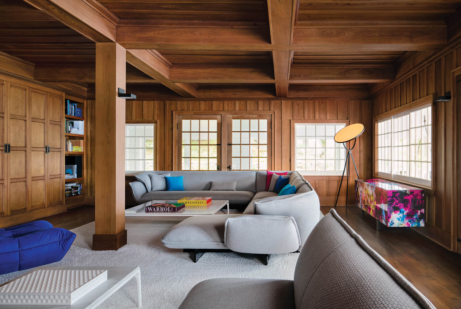 the family room of a waterfront cottage