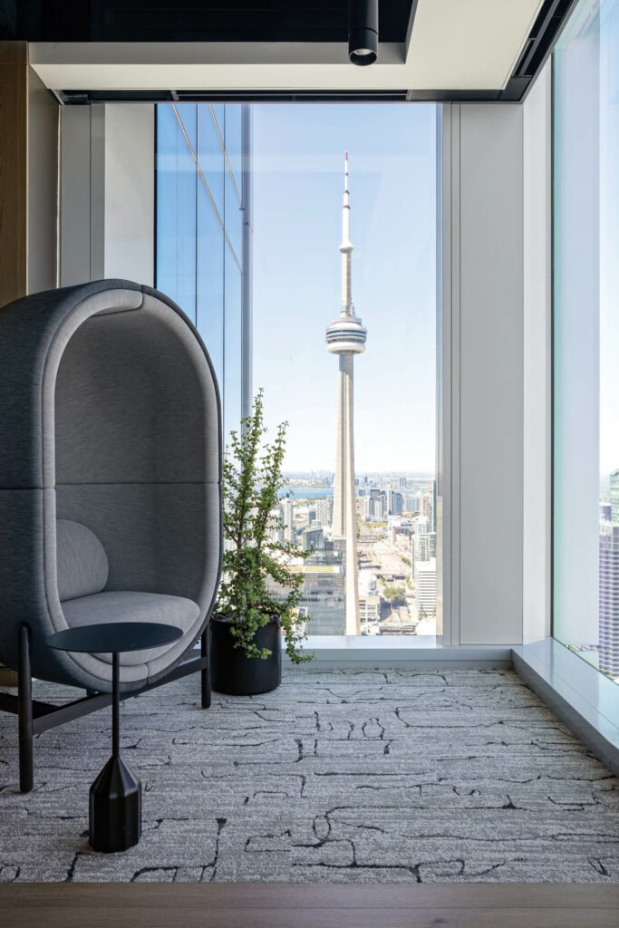 a nook inside a room at Boston Consulting Group with views of the CN Tower