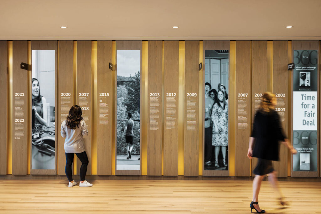 a company timeline on the wall of Boston Consulting Group