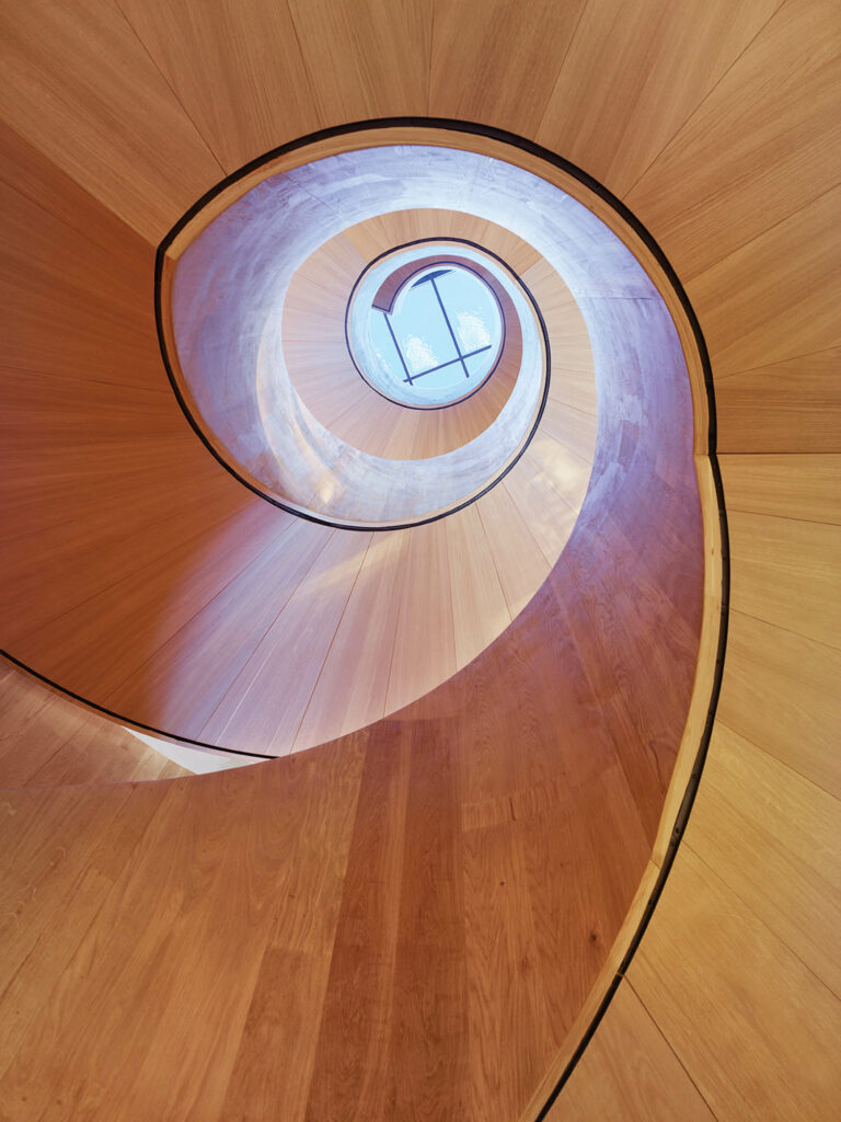 a skylight at the top of the spiral