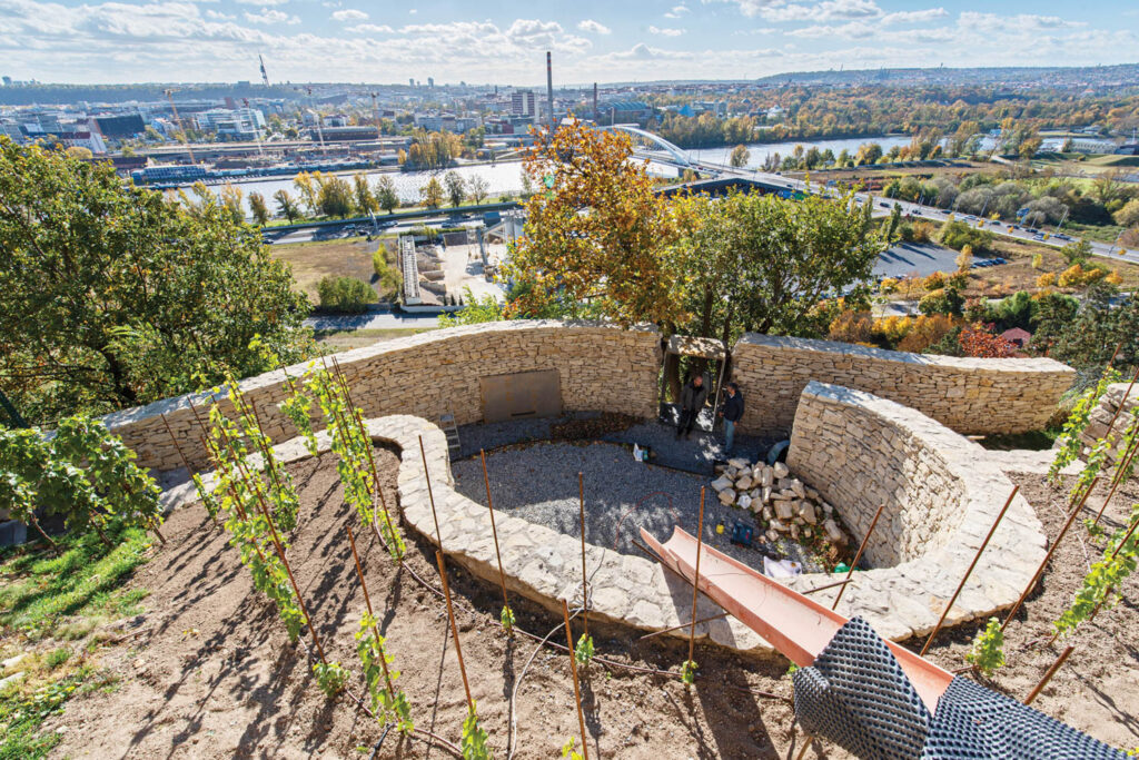 the construction of the retaining wall at a Prague winery by Marco Maio Architects