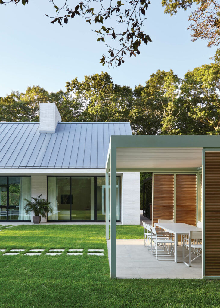 a mint-green pergola 