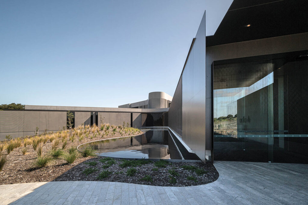 steel plates with a bronze finish on the entry to a thermal spa