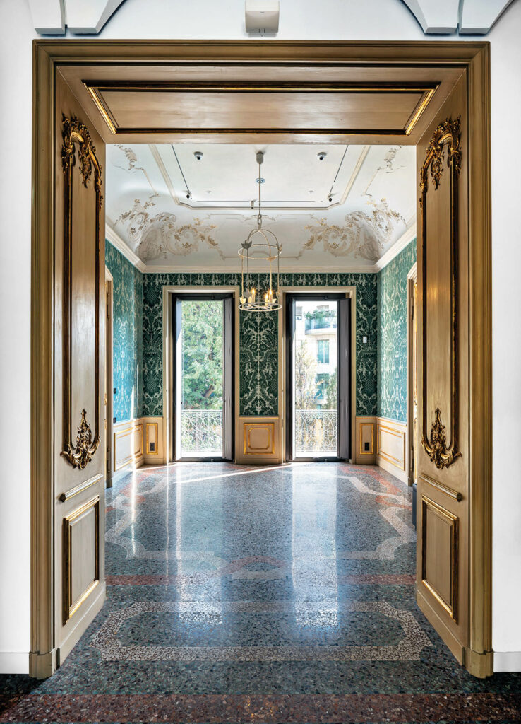 doors lead to courtyard garden at this Milanese history museum