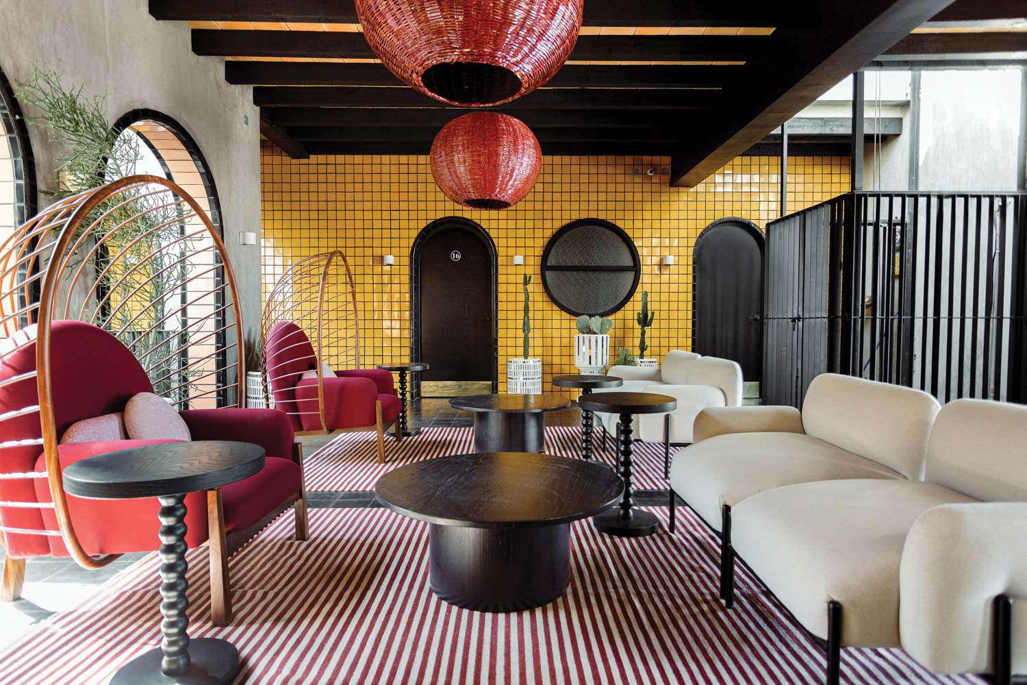 yellow tiles along the wall of Casa Hoyos