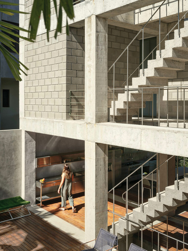 a cement staircase visible from the exterior of this Mexican boutique hotel