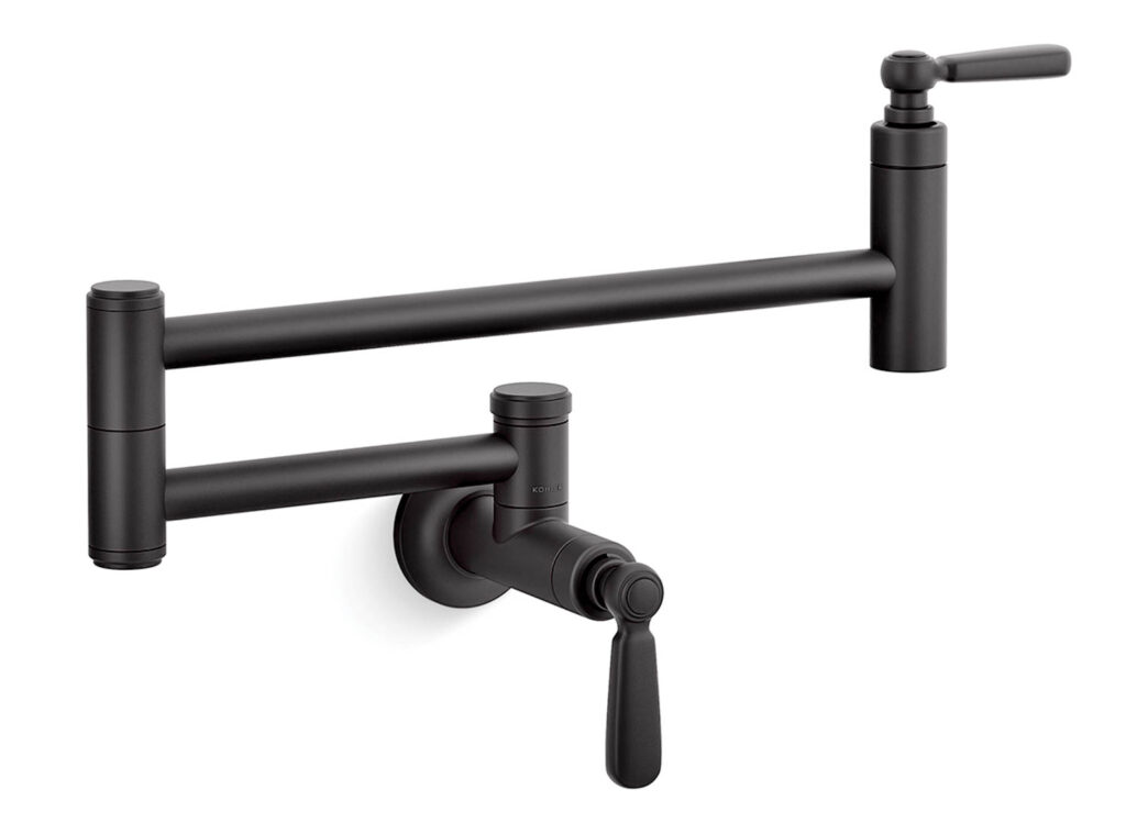 a black wall-mount pot filler