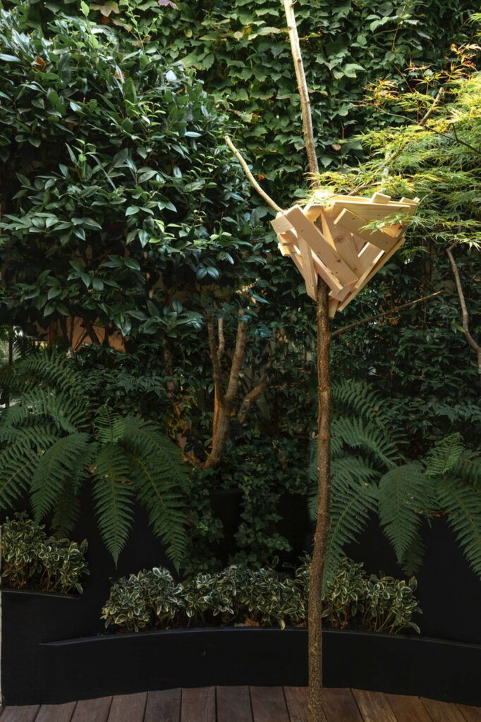 a wooden nest in a tree