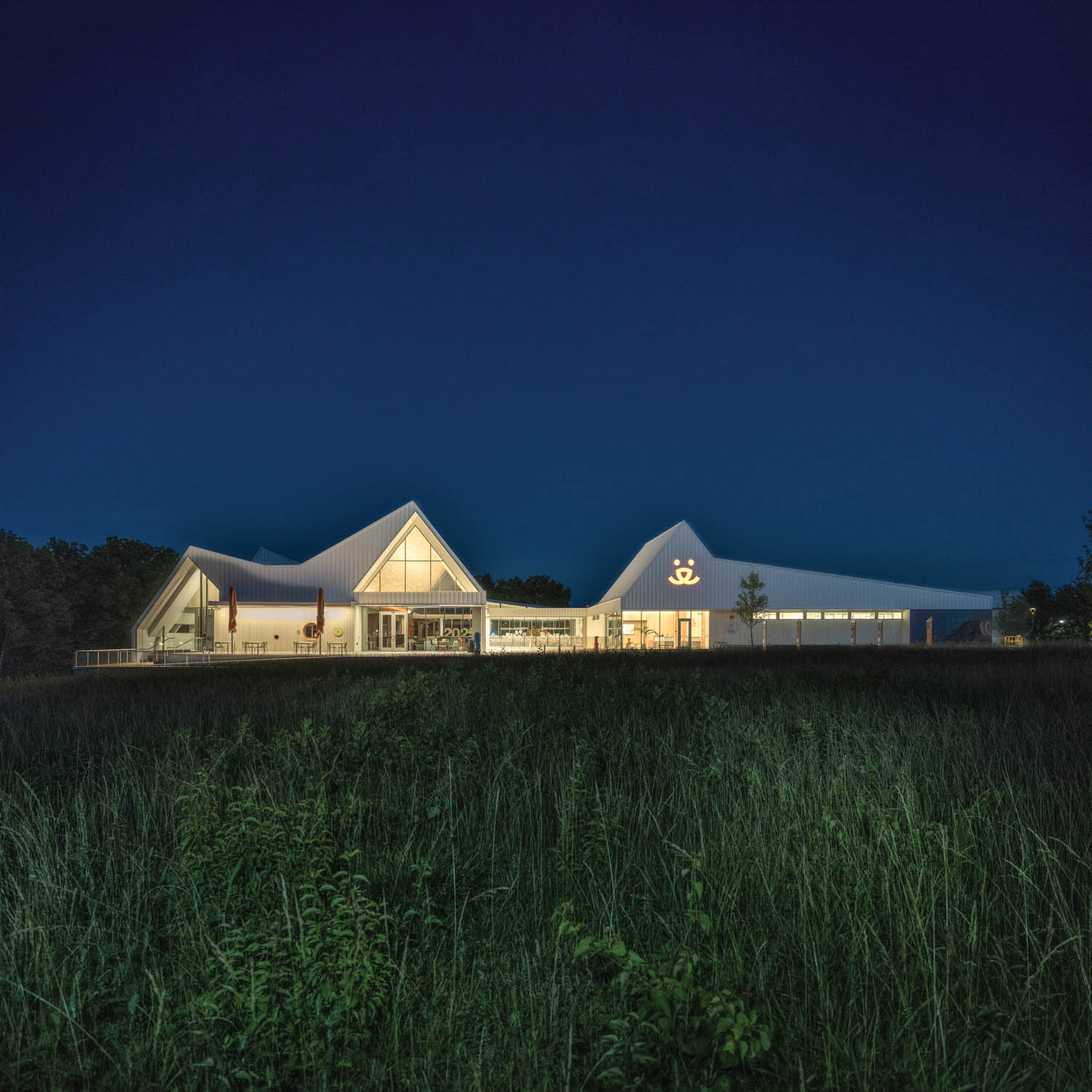 exterior of Pet Resource Center at night