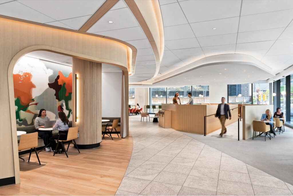 lobby of corporate office with dining area