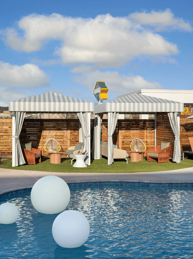 cabana area of the Wayback with large swimming pool