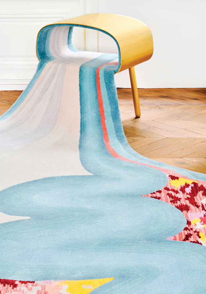 rug with image of water pouring out of an open chair