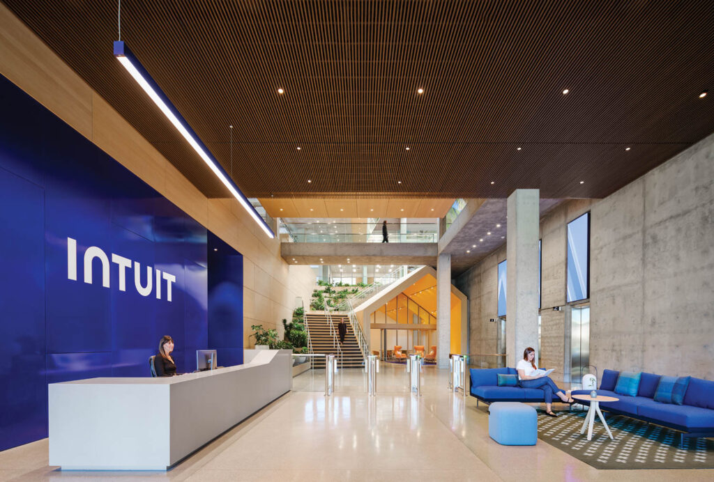 Intuit reception desk with a seating area