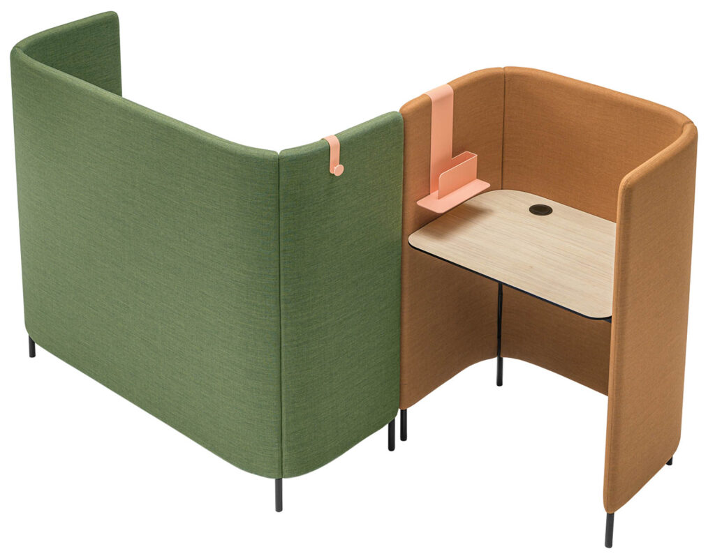 green and brown desk with wraparound panels