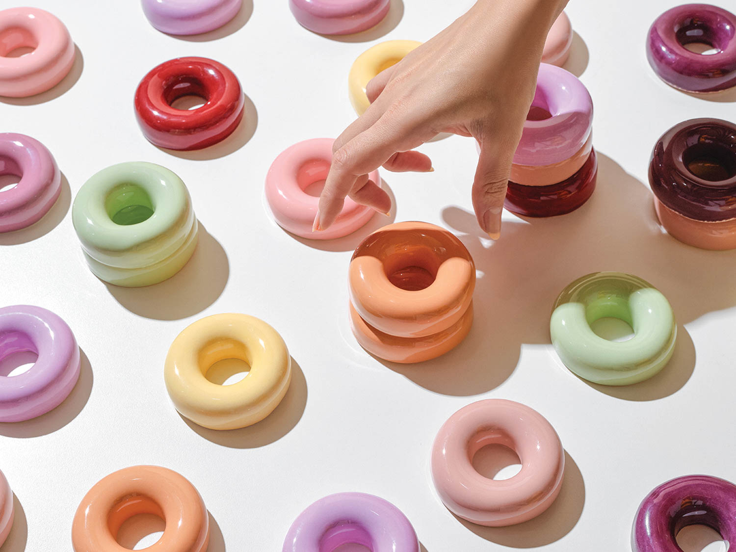 donut glazed ceramic tiles against a white backdrop