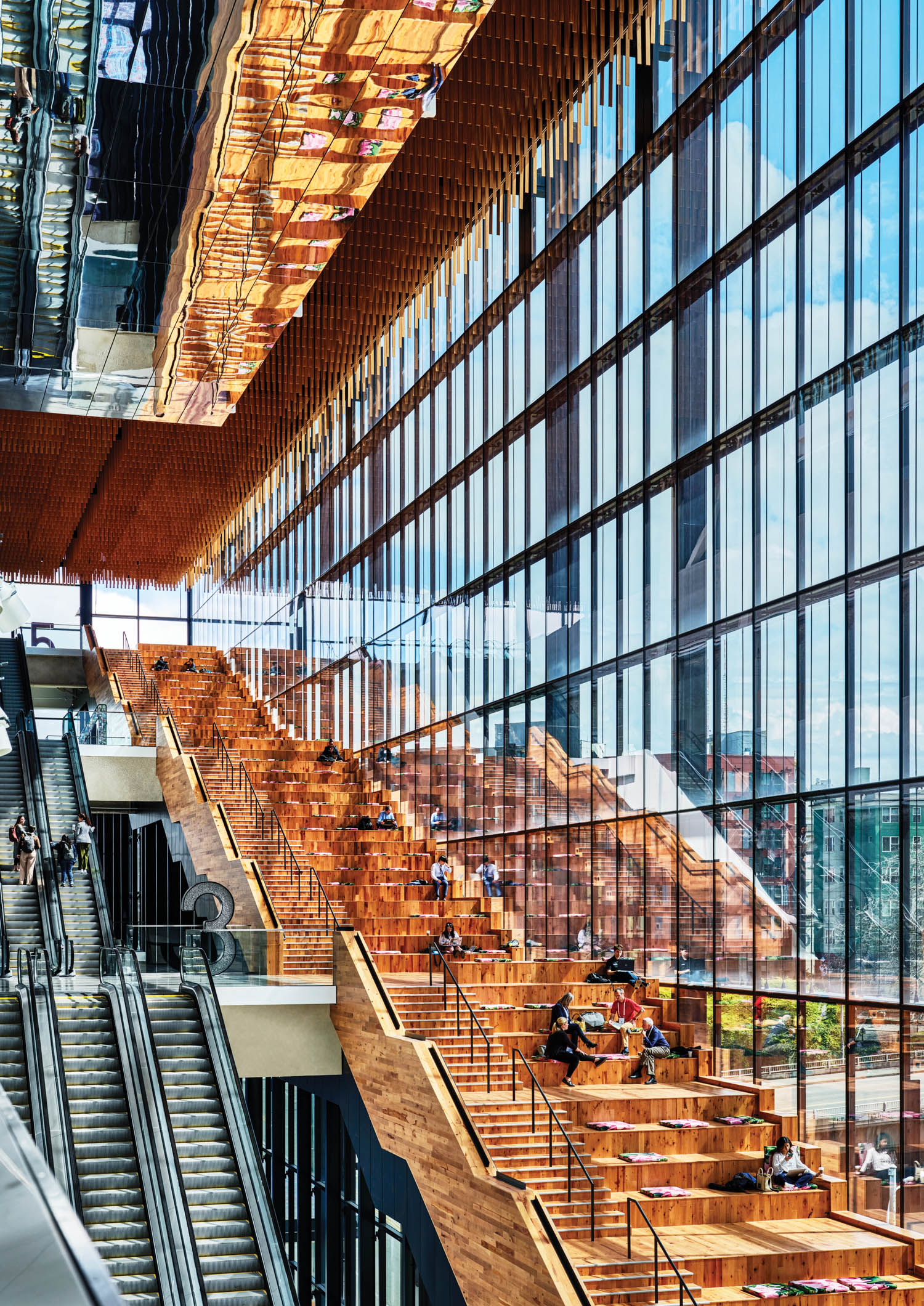 seattle convention center stairs and escalator with lots of windows