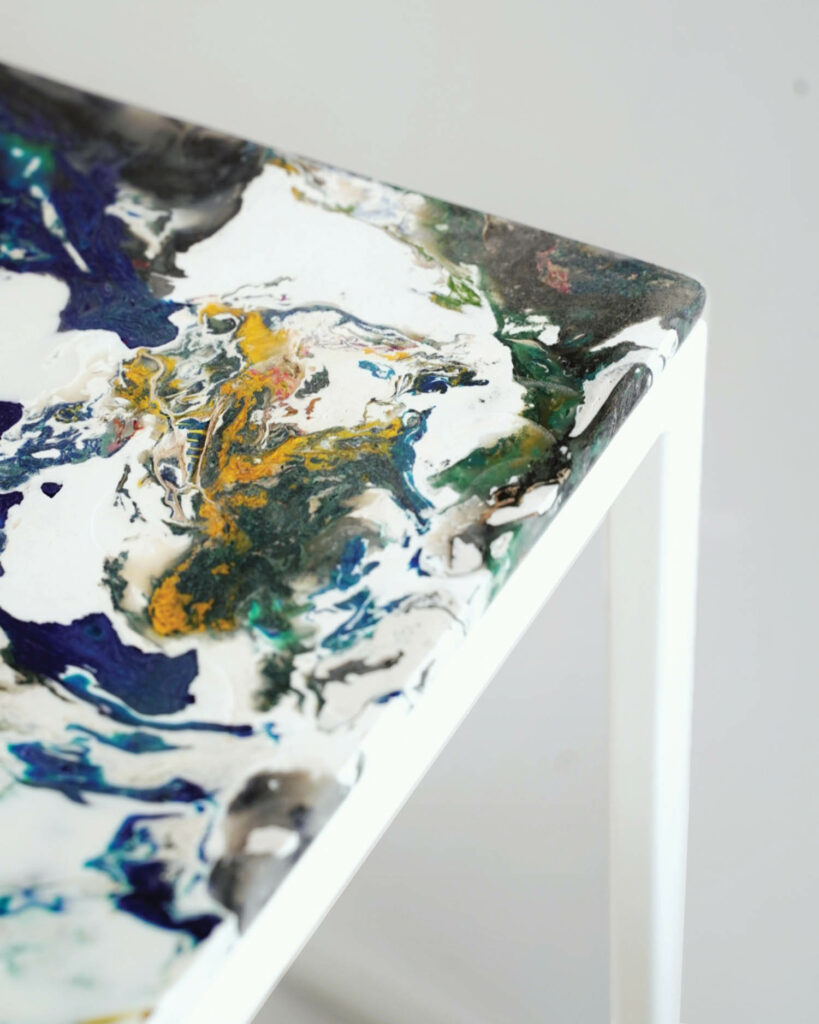 corner of table with a marbled print