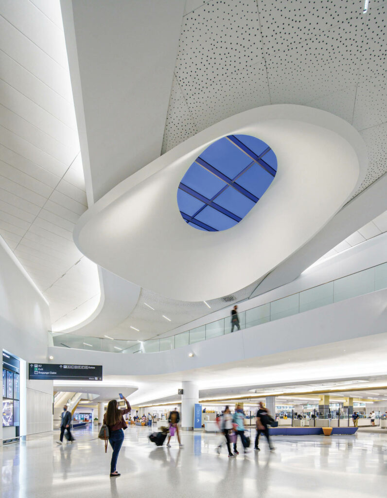 airport lobby area with high ceilings