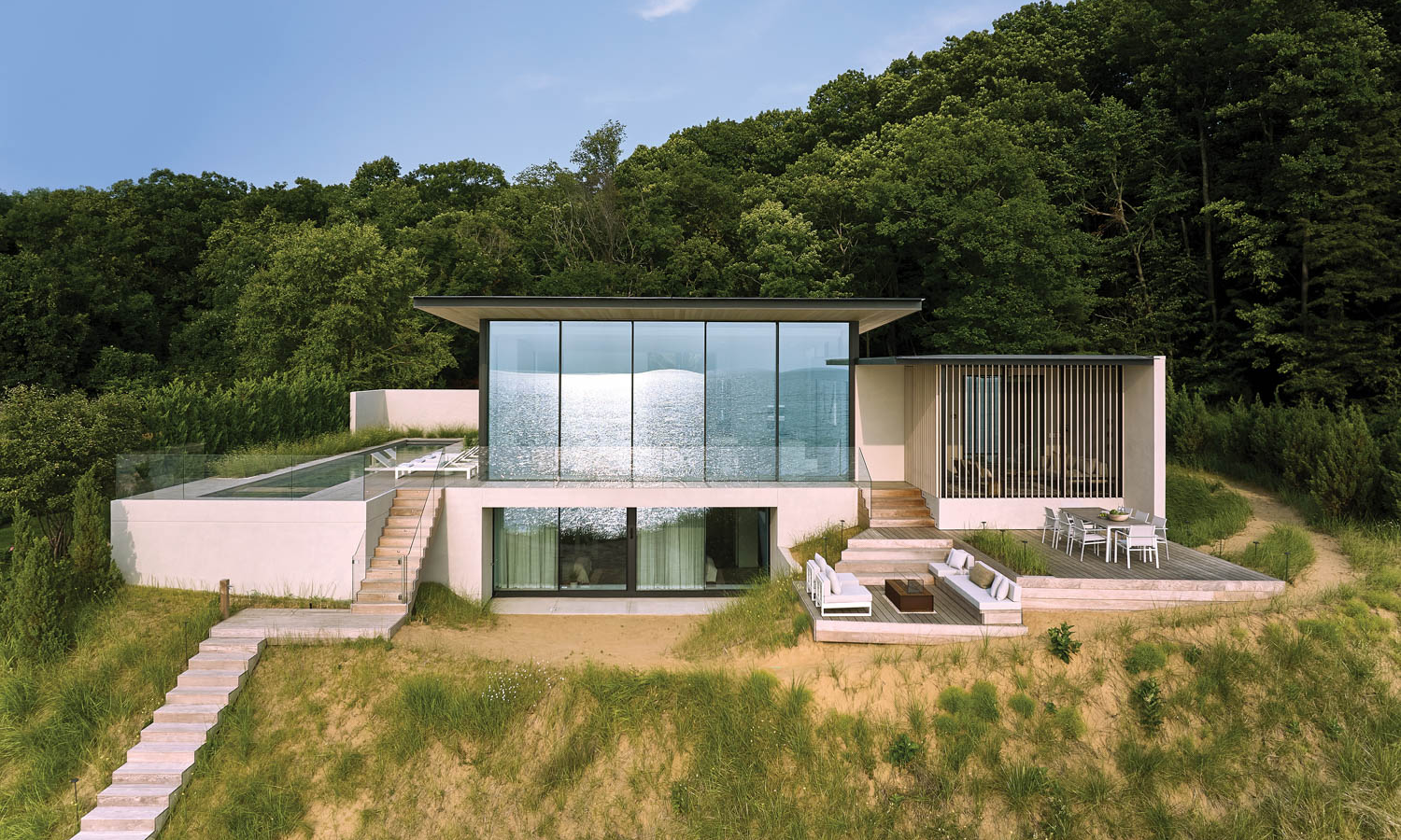 exterior of the home showcasing the two-tier deck