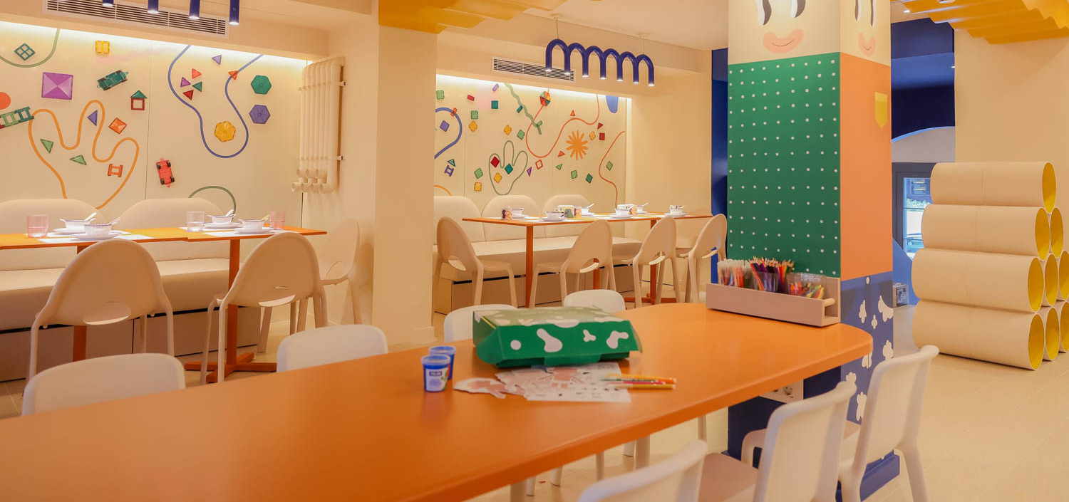 interior of Beirut coffee shop with bright graphics and colors