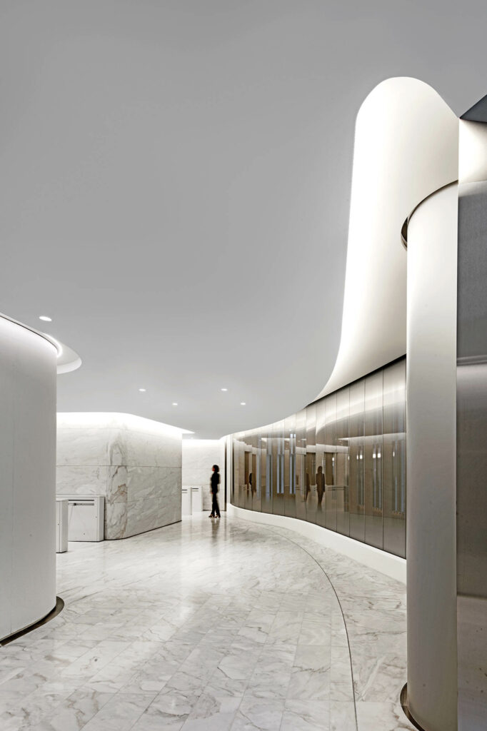 serpentine corridor in all white