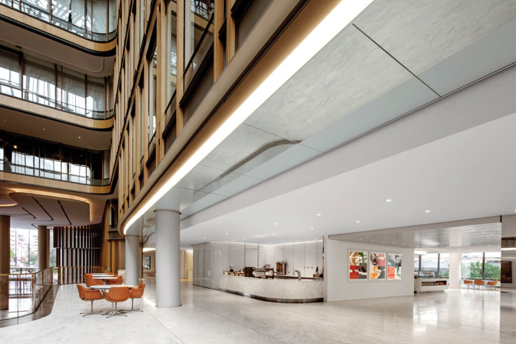 exterior of conference center with view of hallway and coffee area