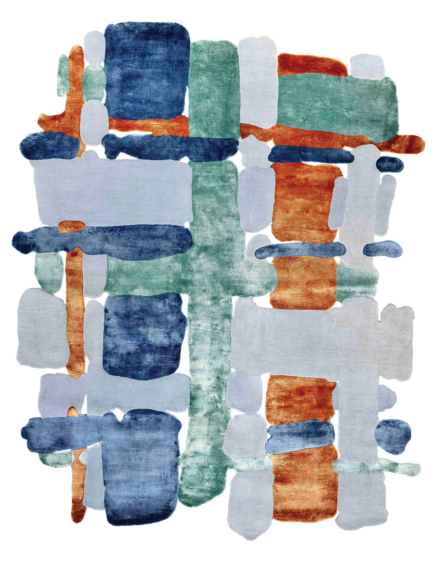 abstract blue and orange squares together in a rug