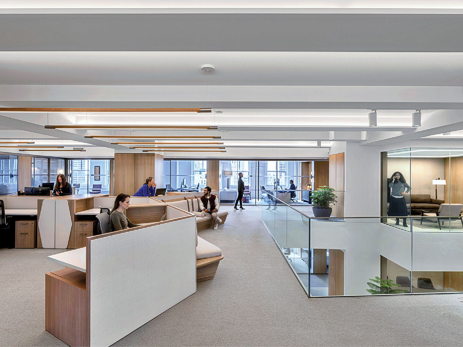 a large open space with a glass wall