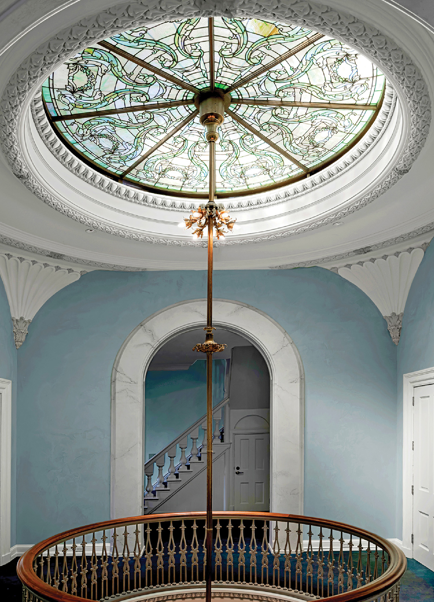 A round window in a room