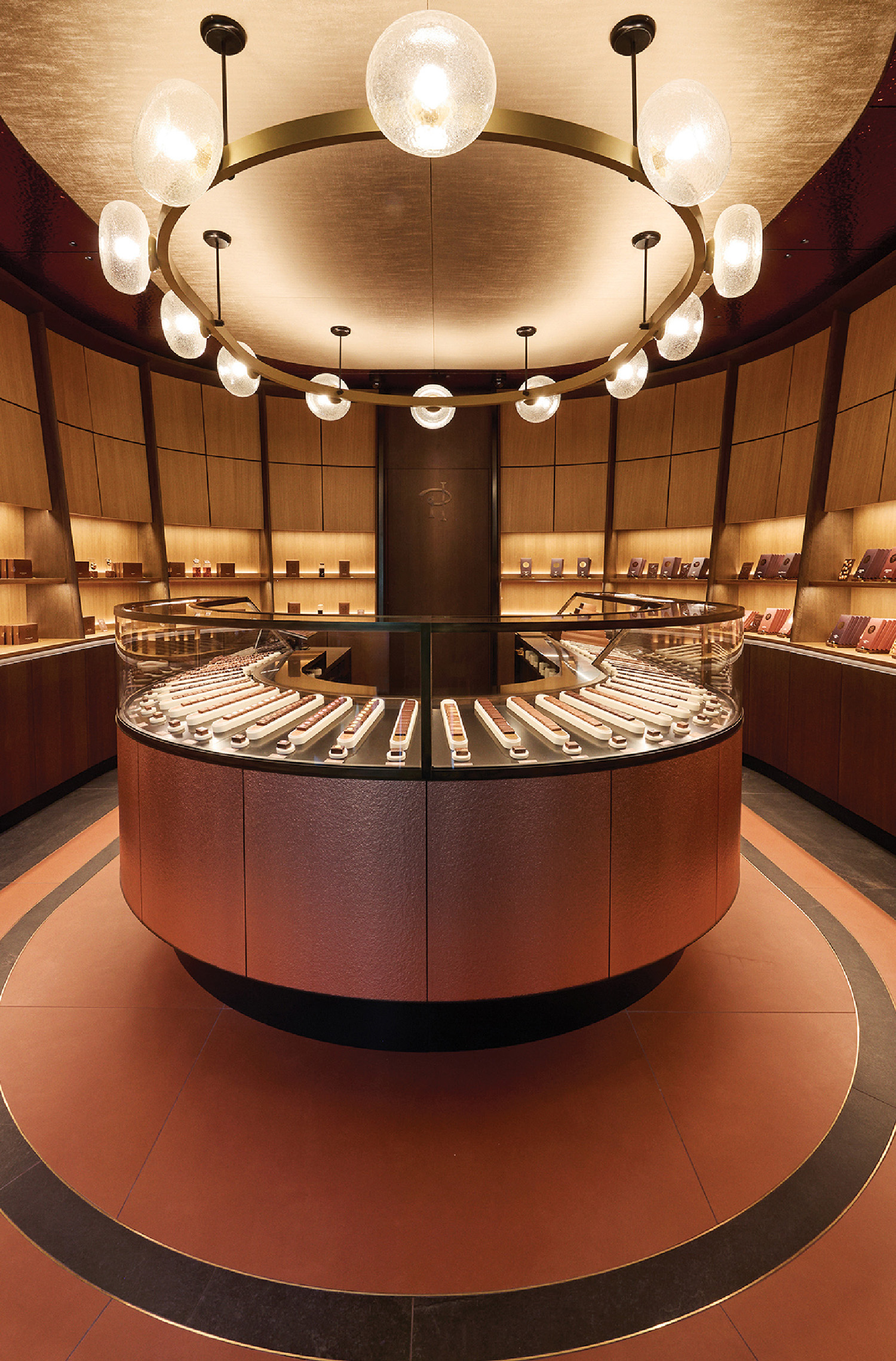 A large circular table with a bunch of plates on it