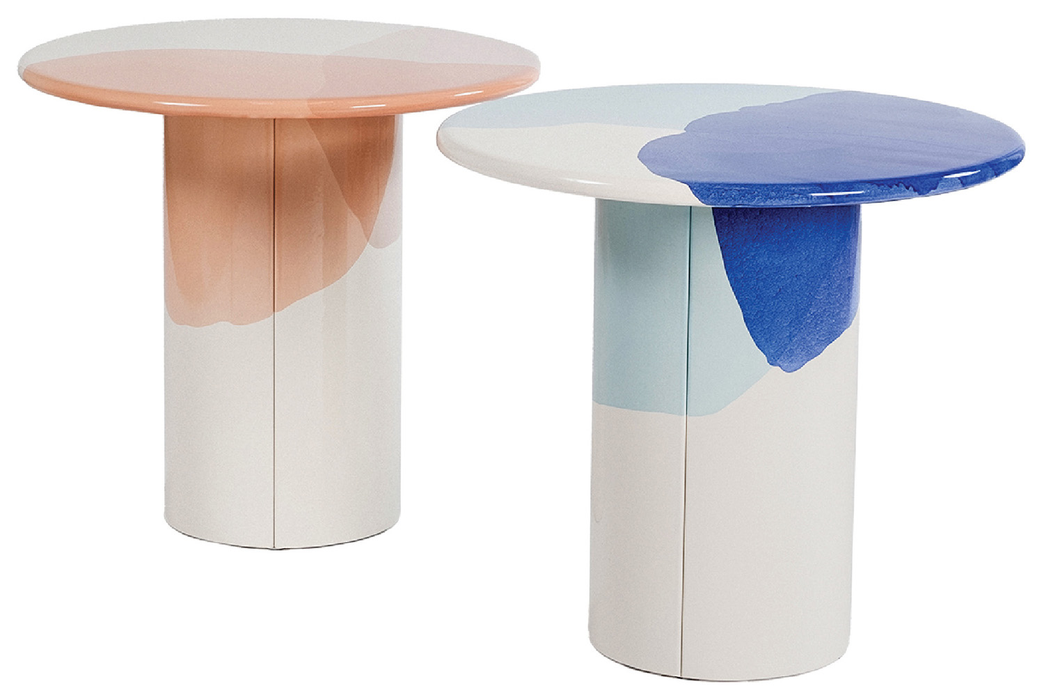 Two tables with different colors and shapes