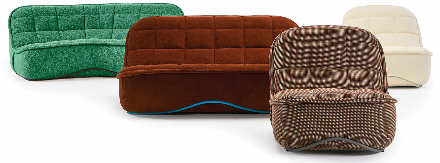 multiple colored quilted sofas