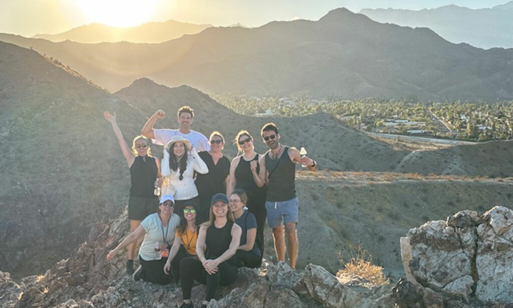 designers hiking in the palm springs desert