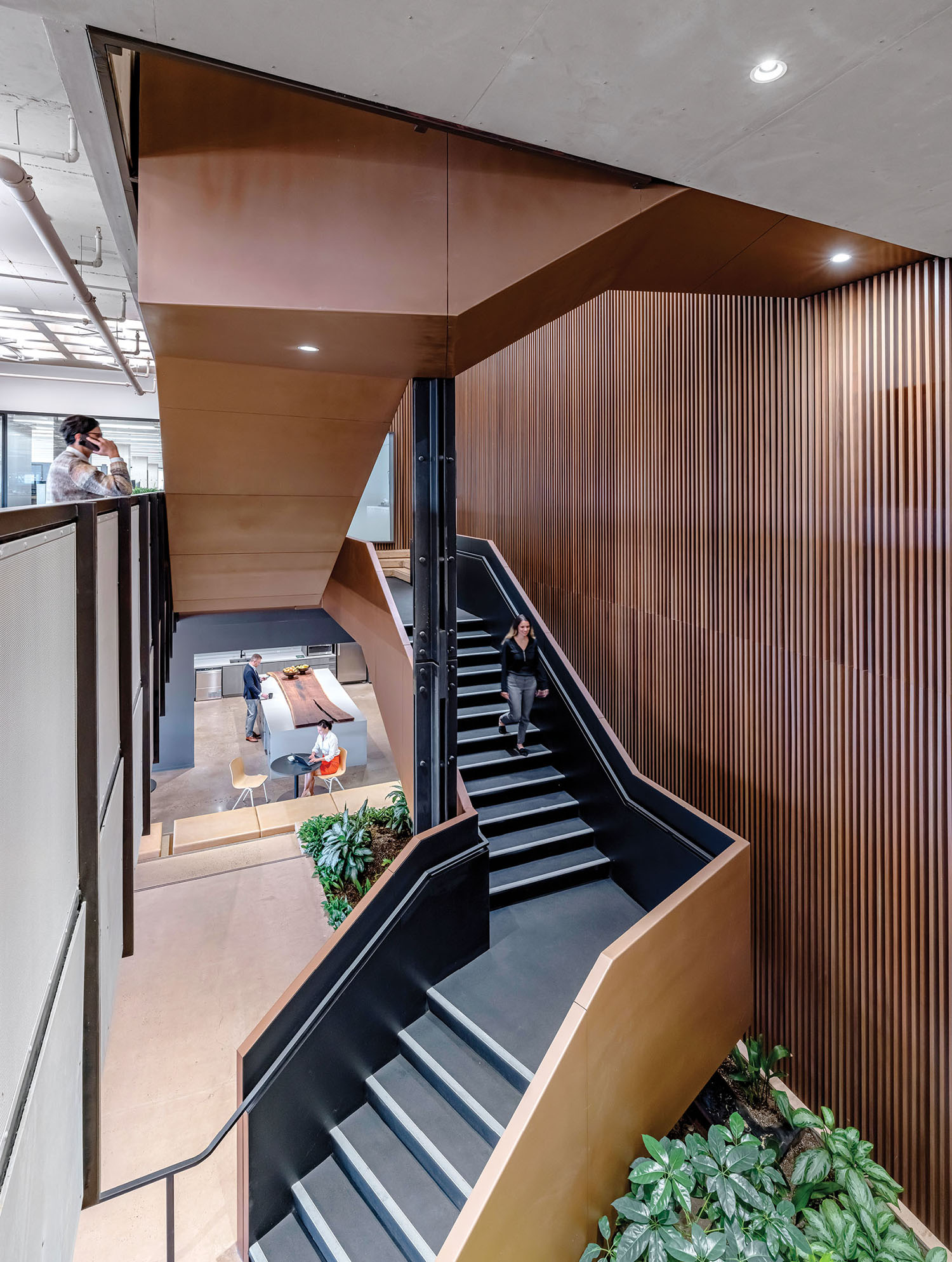 A staircase leading to the top floor of a building