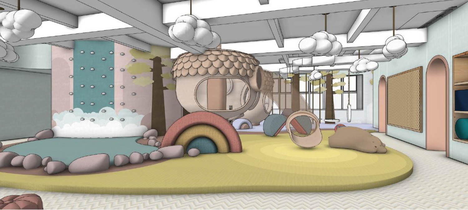 rendering of playground with colorful structures