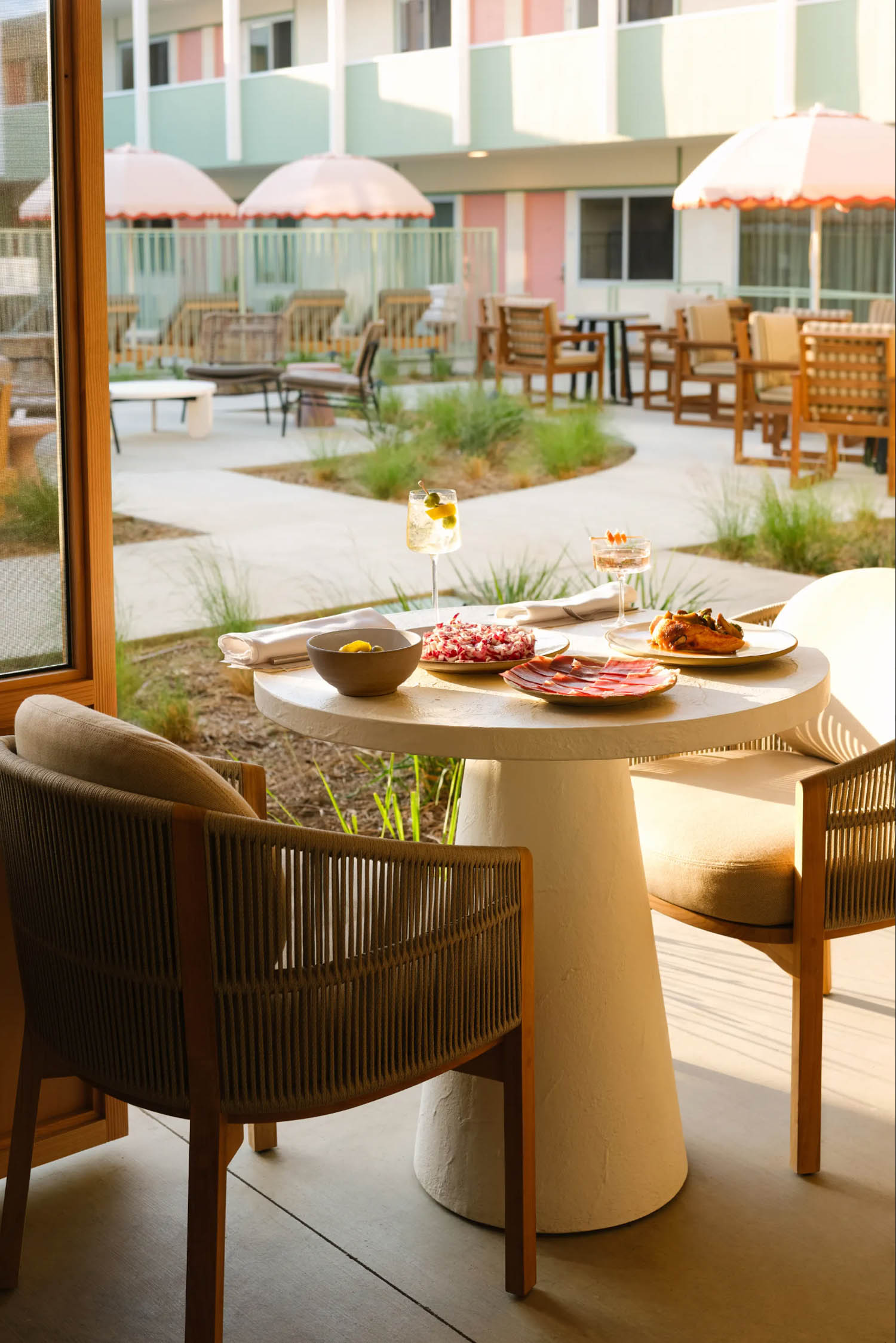 corner of dining area with round table