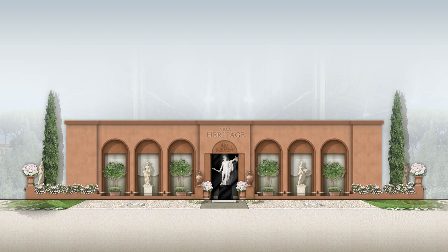 exterior of building with plants and courtyard
