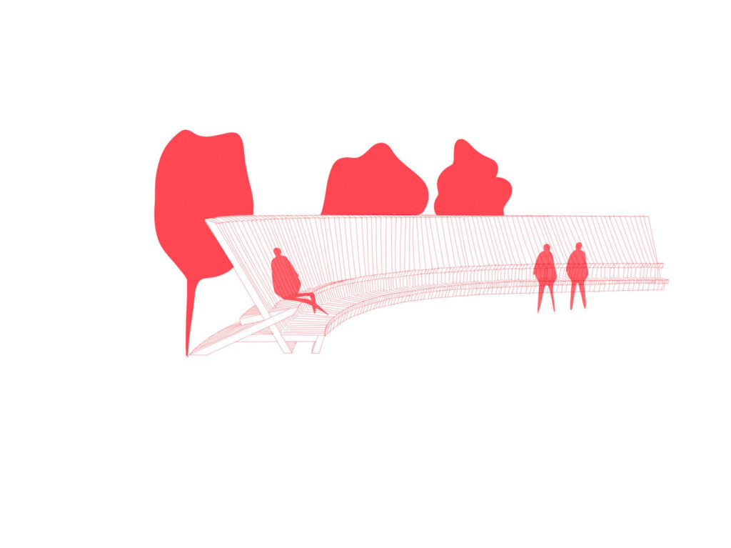 a detailed sketch of a courtyard in red