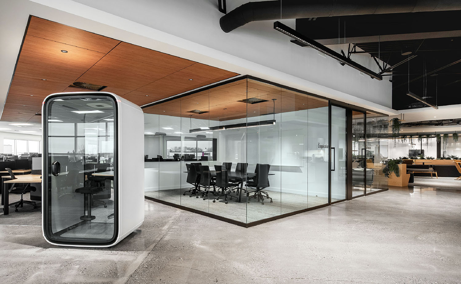 A glass office with a glass wall