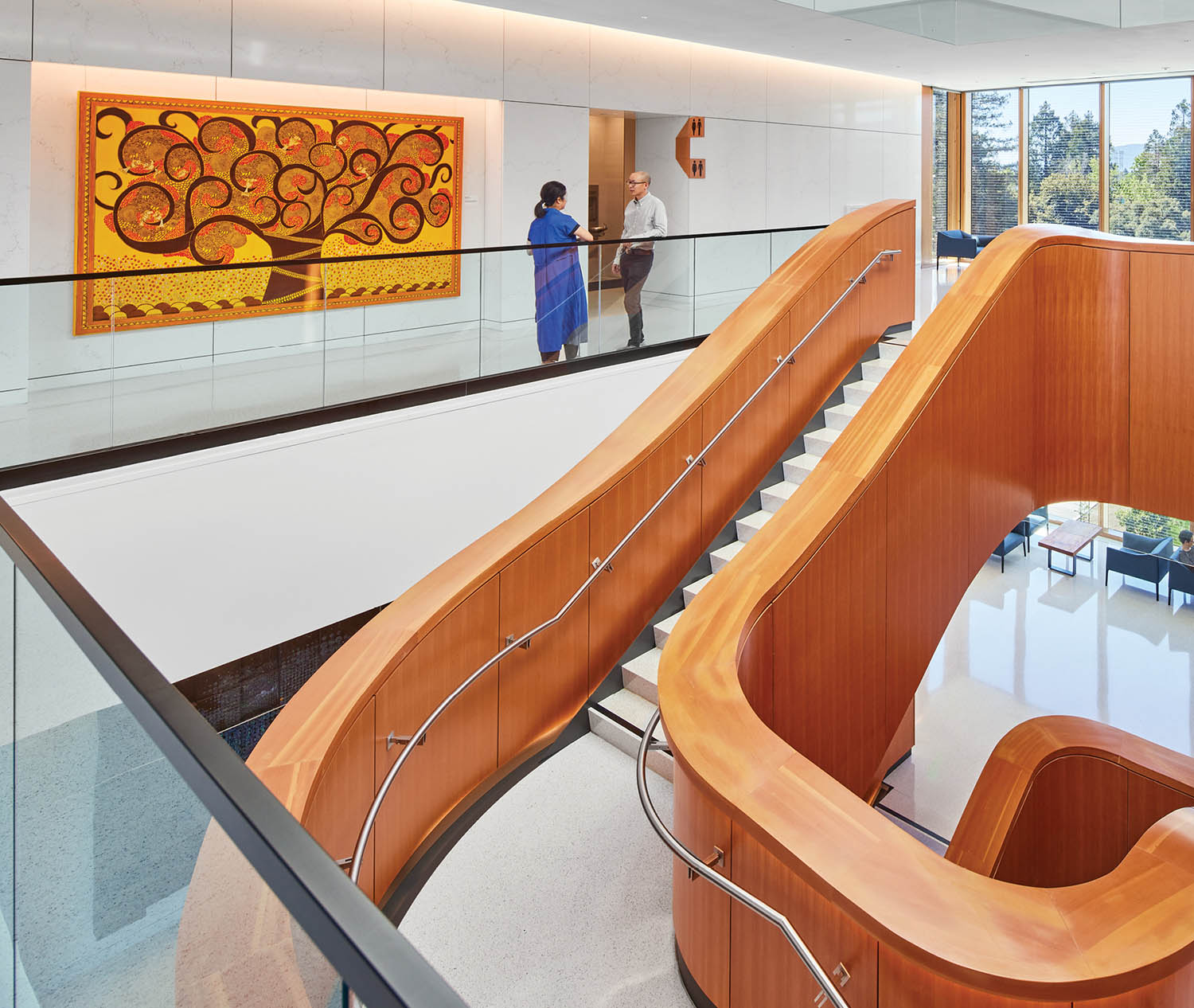 A large wooden staircase