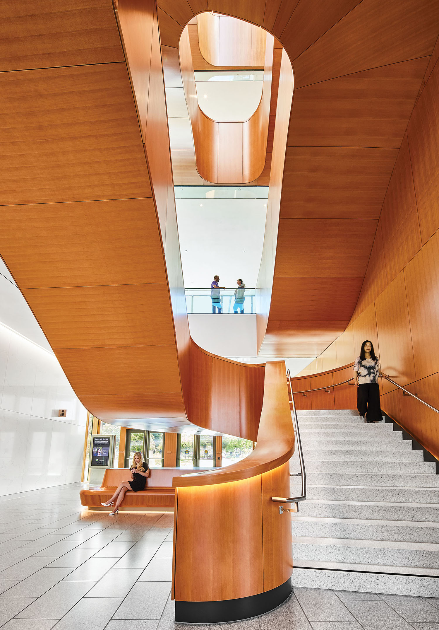 A large wooden staircase