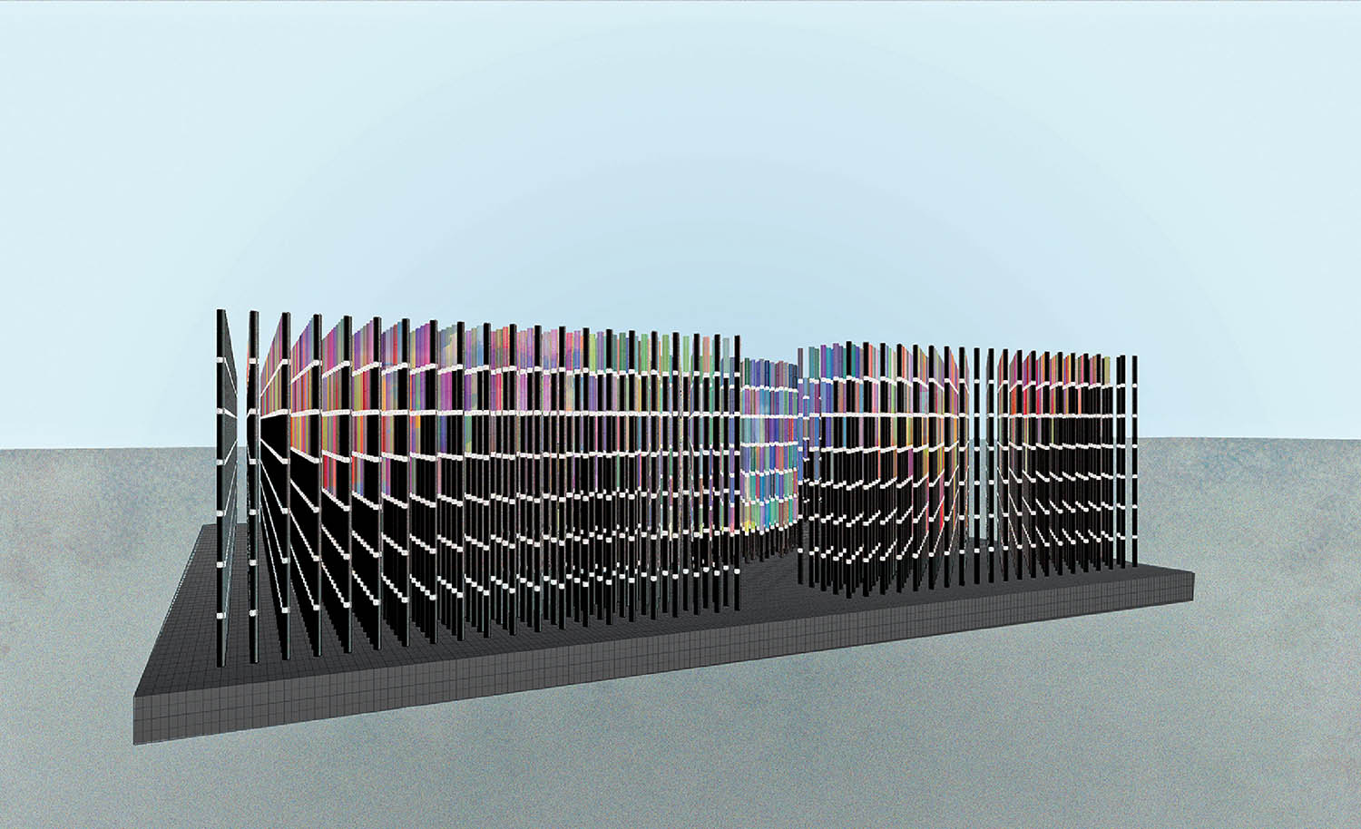 A drawing of a fence with a lot of pencils.