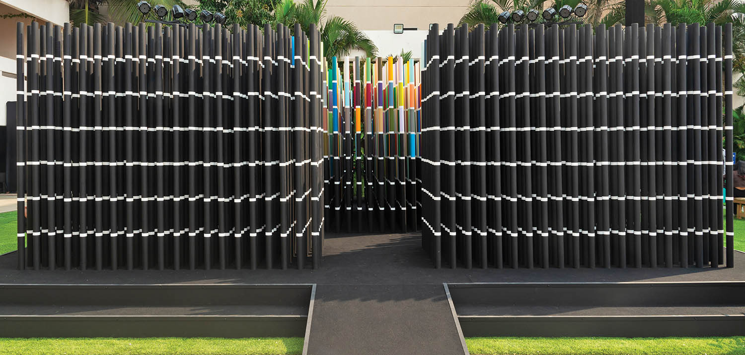 A group of black and white poles.