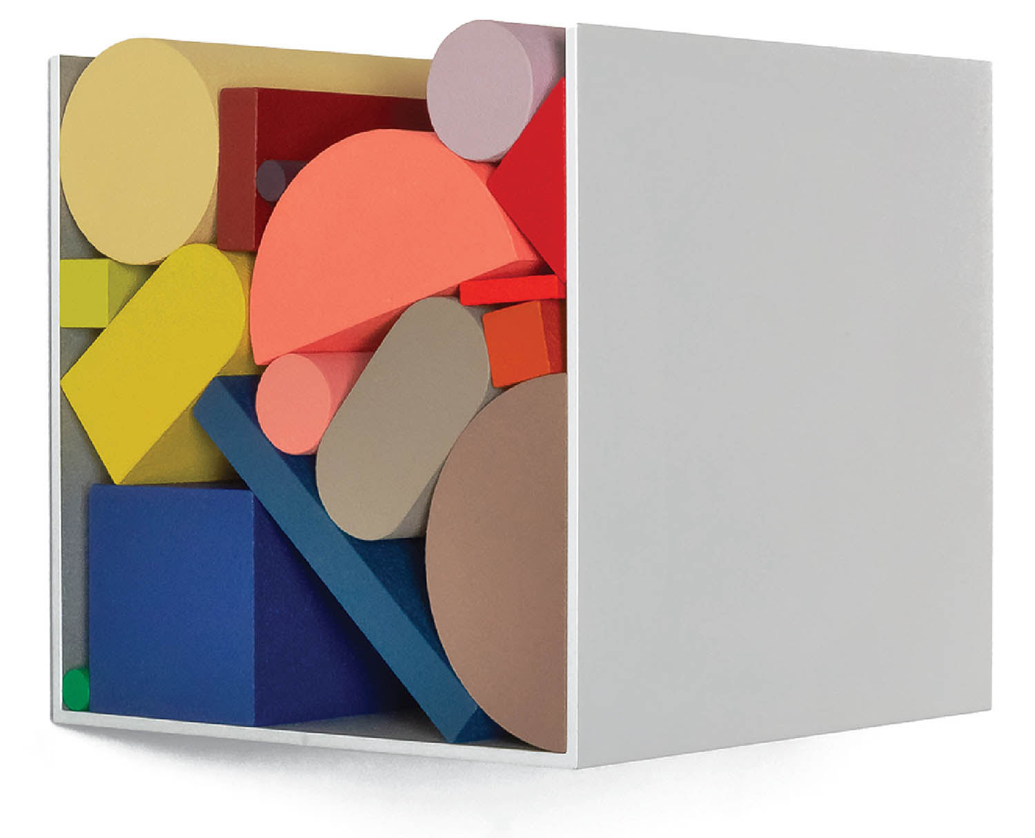 A white box with colorful shapes inside.