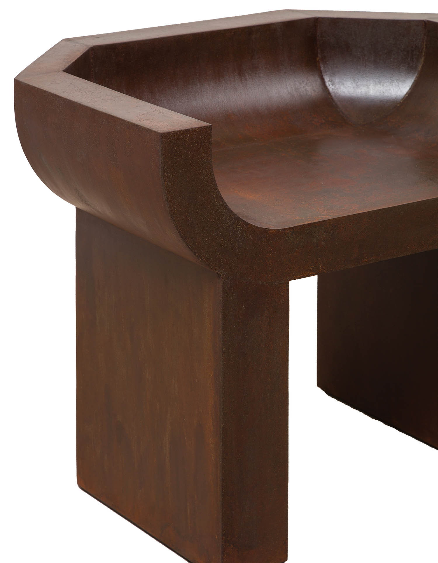 A brown metal bowl on a white background.