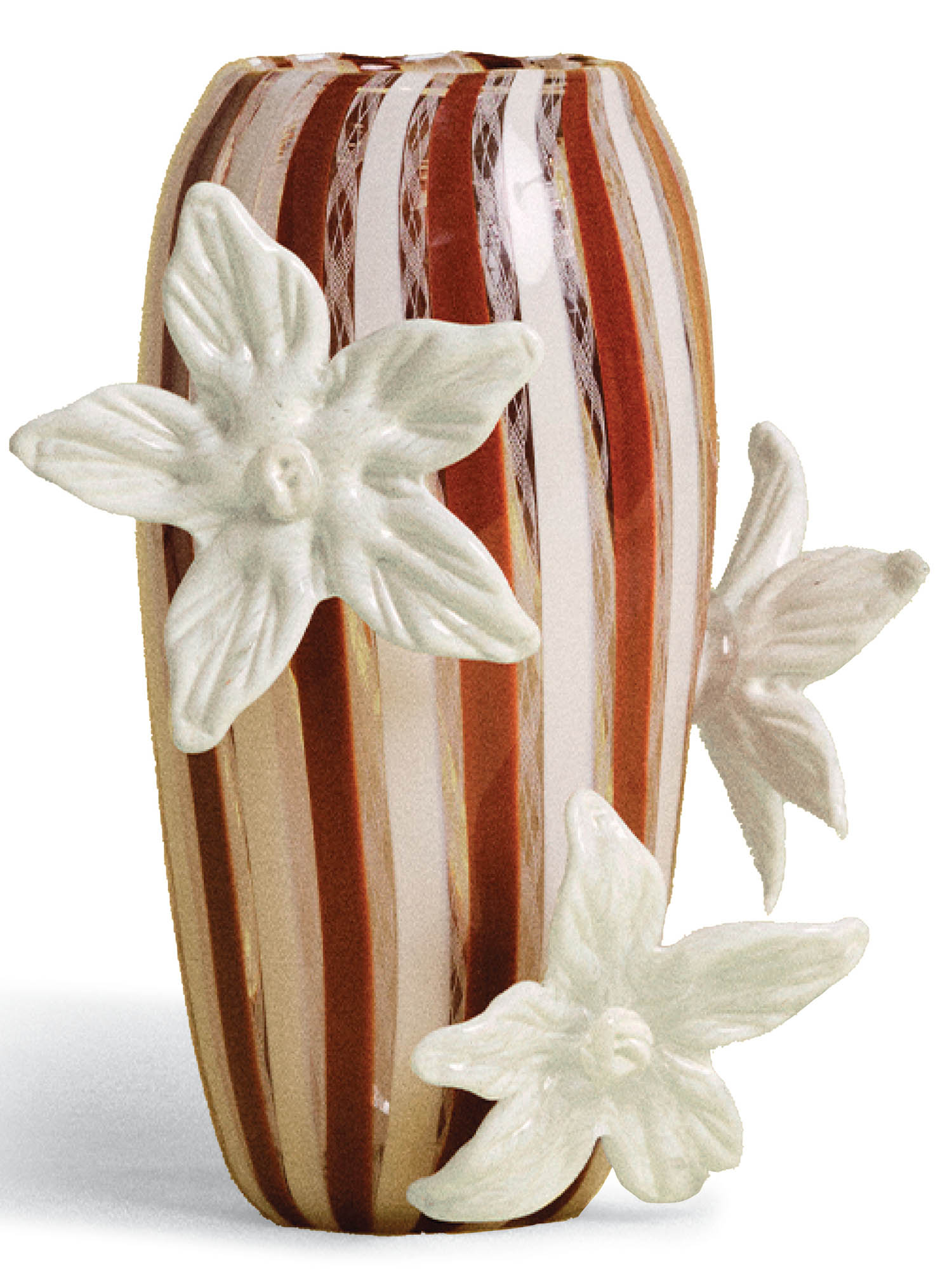 A vase with flowers on it.