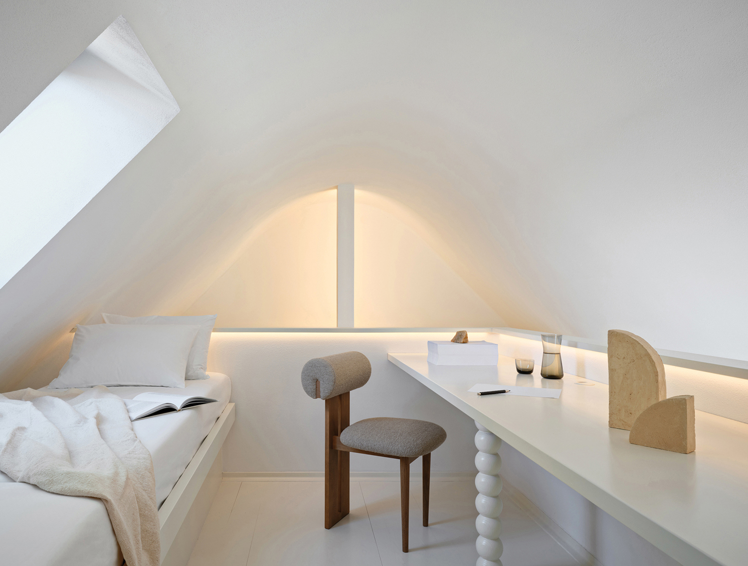 A white bed.