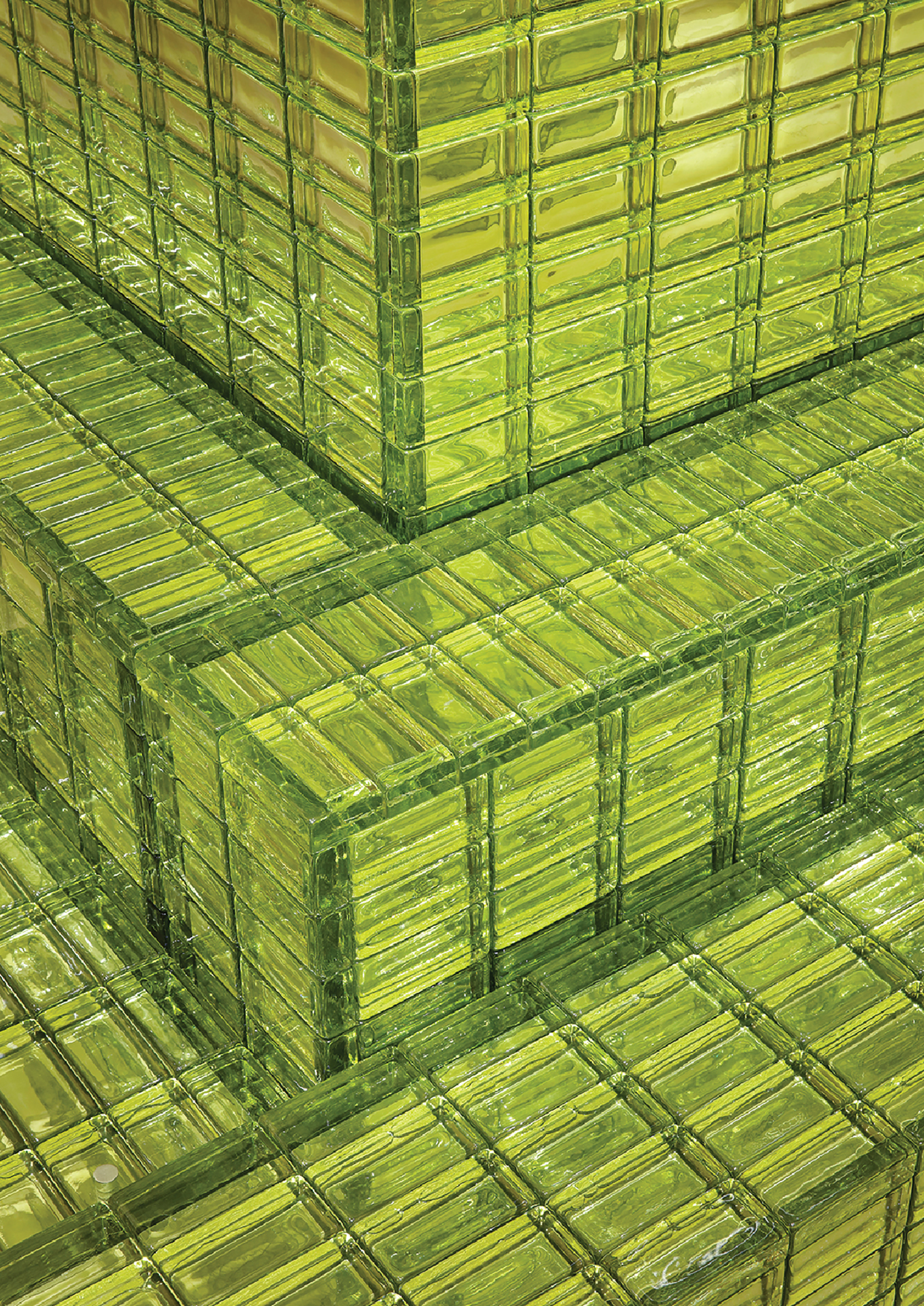A stack of green glass blocks.